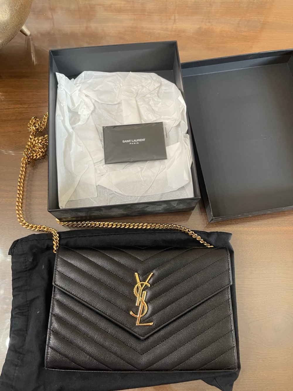 Saint Laurent Black Leather Chain Crossbody with gold chain - Picture 7 of 8